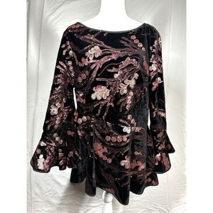 Eva Franco Anthropologie Blouse Womens 12 Sequin Asymmetrical Rose Holiday Party